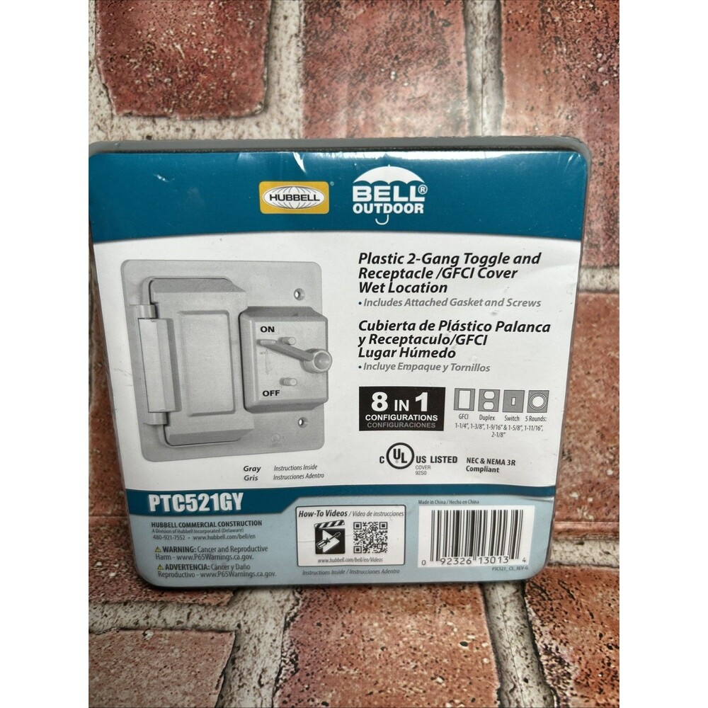 BELL PTC521GY 2-Gang Toggle Receptacle GFCI Cover Weatherproof Cover Gray